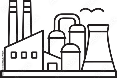 Industrial Factory Line Art Vector Illustrations
