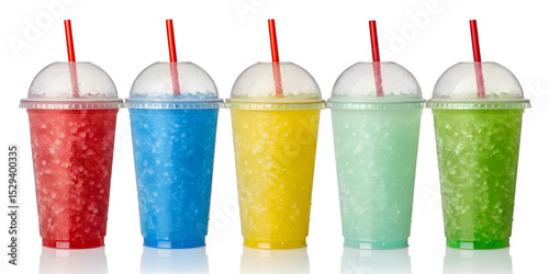 Colorful Slush Drinks in Plastic Cups with Straws