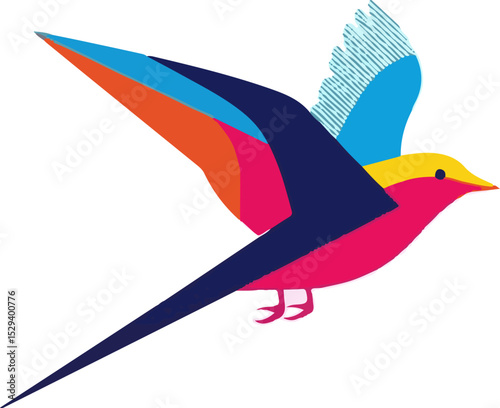 Vibrant Colorful Bird Illustration Artistic Avian Design in Flight