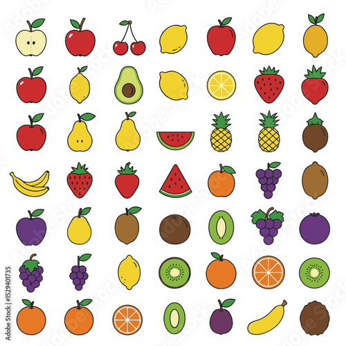 Vitamin C Serum jar with pipette and foods enriched with ascorbic acid. Fruits, berries and vegetables set. Natural antioxidant products. Isolated vector illustration, hand drawn, flat