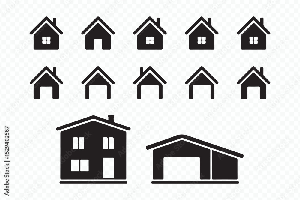 Fototapeta premium Home Outline Symbols Building and Real Estate Illustrations Vector