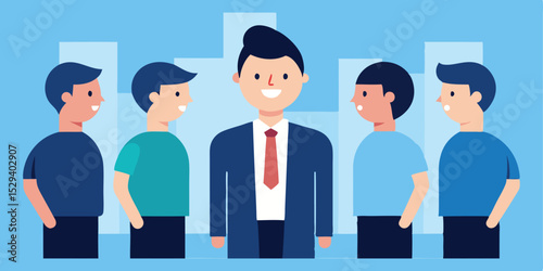 Businessman meeting with young colleagues city background