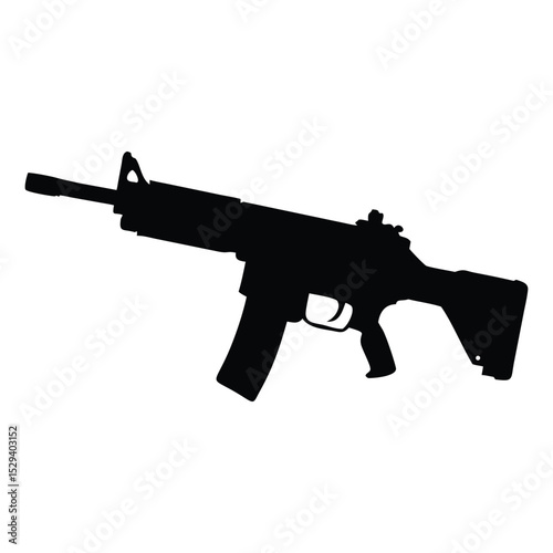 gun silhouette, Vector silhouette of automatic assault rifle isolated on white background