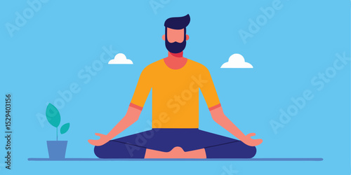Man meditating in lotus position peaceful mindful yoga