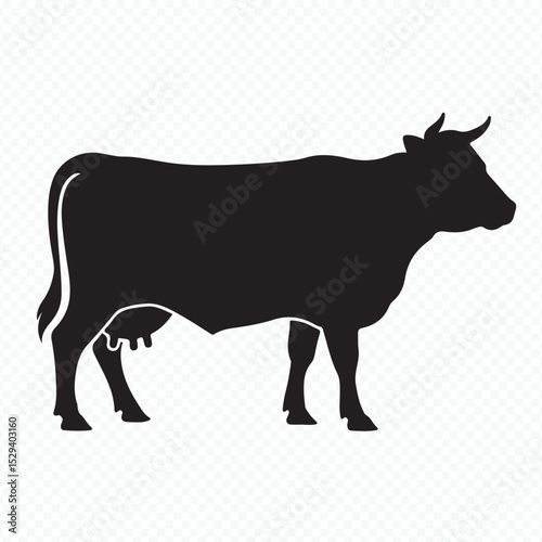 Black Cow Silhouette Farm Animal Vector Illustration