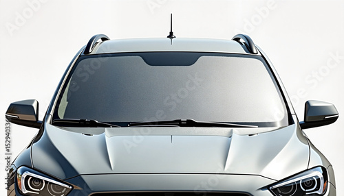 Car windshield sunshade blocks sun glare, frontal view