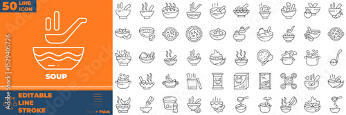 Soup Line Editable Icons set. Vector illustration in modern thin line style of soup icons: meatball, soup, fish, etc