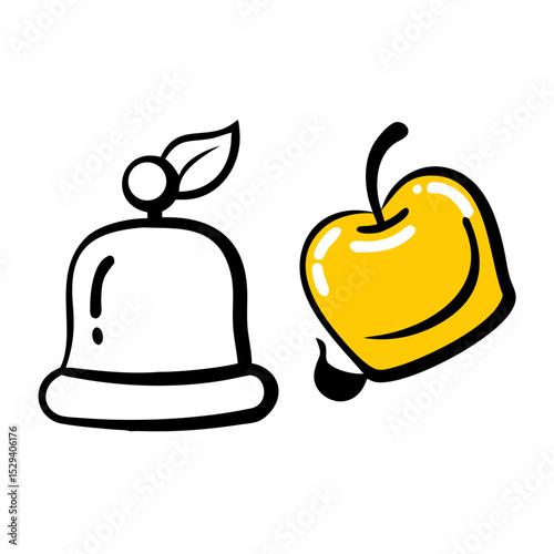 Back to School Bell & Apple Icon: Education Symbol for Learning, Teachers & Students. Ideal for Classroom, Study, Welcome & Academic Graphics.