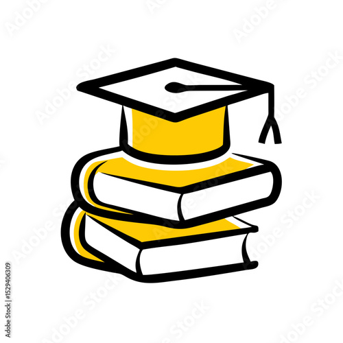 Graduation Cap & Books Icon: Education, Learning, Achievement & Knowledge. Ideal for Graduates, Students, Academic Success & University