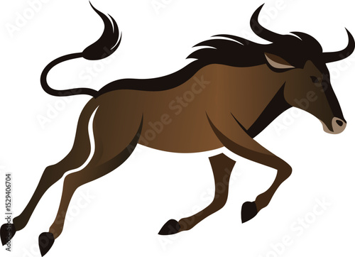 Wildebeest Running Across The Savannah.