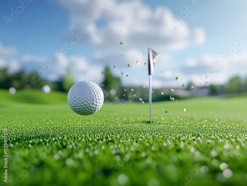 golf ball hitting flagstick moment of impact 3d