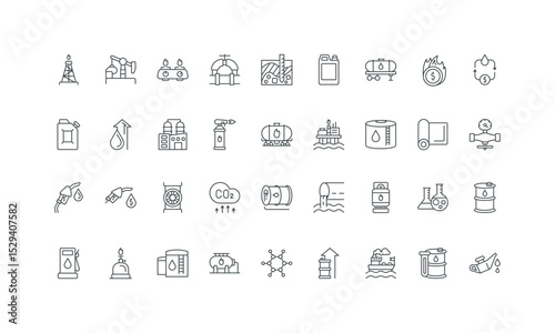 Tank and vessel, transport thin black outline symbols vector illustration. Oil and gas industry, extraction and refining emissions, storage and transportation, energy price line icon set.