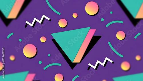 Retro 1980s and 1990s geometric memphis design with repeating colorful shapes