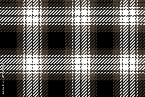 Seamless plaid pattern, black, white, brown for textiles, clothing, skirts and pants, aprons, blankets, adding a touch of elegant yet charming style, vector illustration.