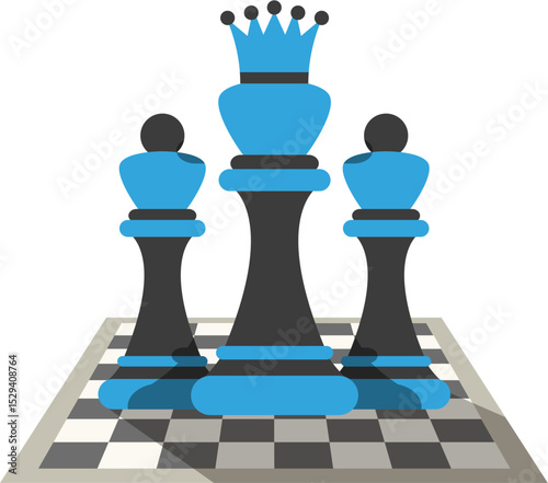 Chess game with king and queen pieces on the board strategy concept