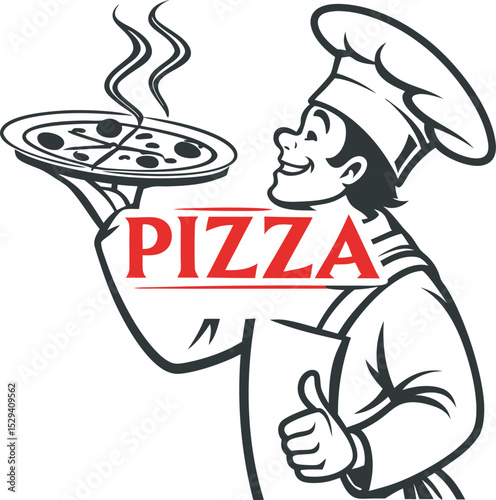 
This collection of black and white images showcases various illustrations of pizza, including whole pizzas with different toppings, slices,