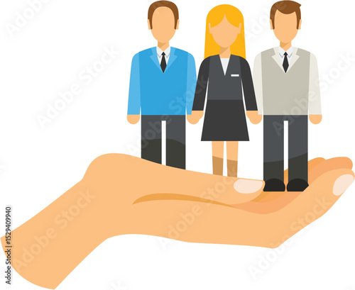 Group of business professionals standing safely held in a supportive hand