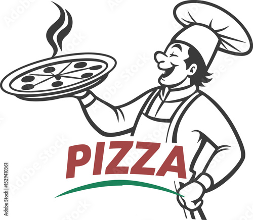 
This collection of black and white images showcases various illustrations of pizza, including whole pizzas with different toppings, slices,