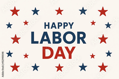 Happy labor day graphic with red and blue stars background