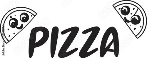 
This collection of black and white images showcases various illustrations of pizza, including whole pizzas with different toppings, slices,