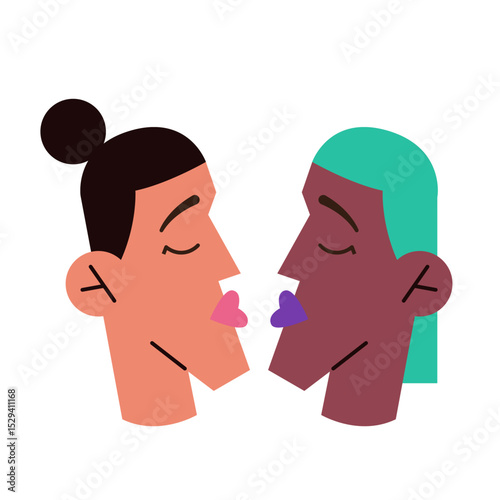 LGBT couple of two girls. Cute young women. Couple of romantic partners on a date. Homosexual relationship. Valentine's Day illustration in flat vector style.