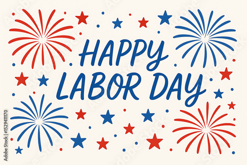 Happy labor day fireworks stars celebration holiday vector