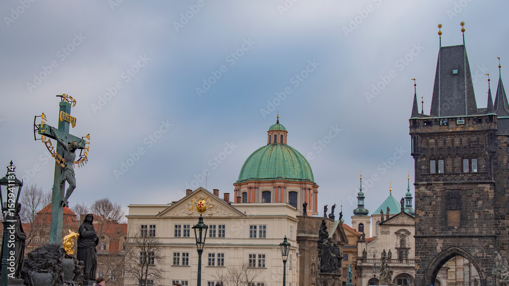 Naklejka premium Gloomy autumn weather in gothic Prague