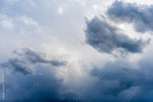 Overcast sky with dark rain cloud in rainy and windy day.