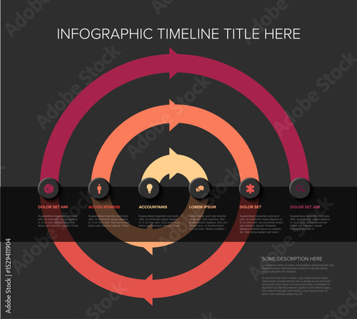 Modern circular infographic timeline template with orbiting arrows showing process steps. Vector circular infographic timeline template visualization is ideal for illustrating progress or history.