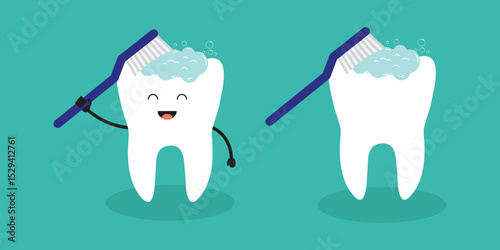 Teeth Brushing Vector Tooth With Tooth Brush
