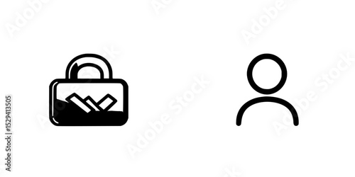 Set of black lock icon with secure symbol and user silhouette representing privacy and data protection measures