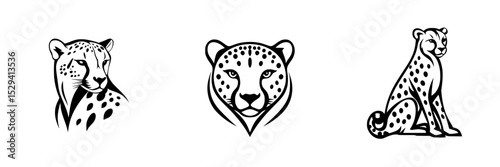 Cheetah icons featuring various stylized depictions on a plain background showcasing elegance and grace in design