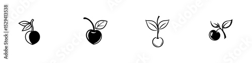 Variety of black cherry icons illustrating different styles and designs for creative projects and graphics