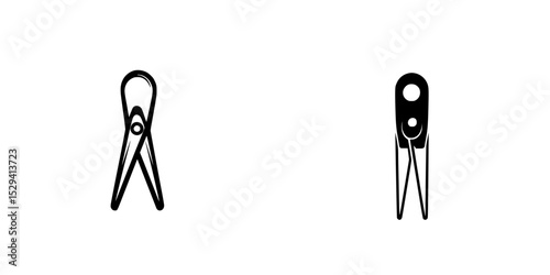 Set of two black icons representing clothespins designed for various digital applications or graphic designs
