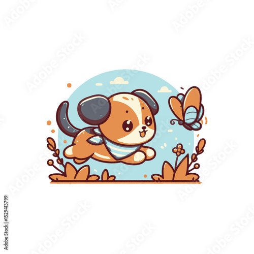 Playful puppy chasing a butterfly in a garden (1)