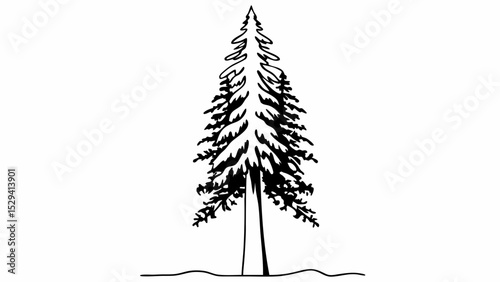 Vintage Black and White tall, majestic pine tree stands prominently, showcasing its lush branches and natural beauty