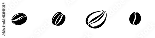 Coffee bean icons in various shapes and sizes representing different types of coffee