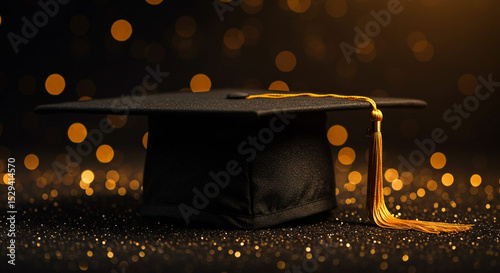 Graduation Cap on Glittering Gold - Celebration of Achievement
Black Mortarboard with Golden Tassel - Academic Success Background