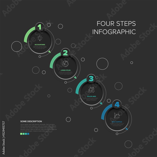 Professional vector infographic template with four steps, a modern infographic design element. This four steps design is perfect for presentations or reports outlining sequential steps or options.