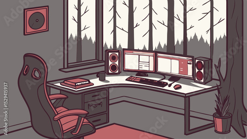 gaming-setup--forest-view--multiple-monitors--rgb-