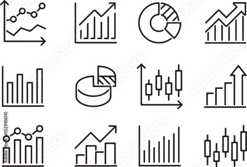 Collection of minimalist financial and business charts and diagrams for data visualization