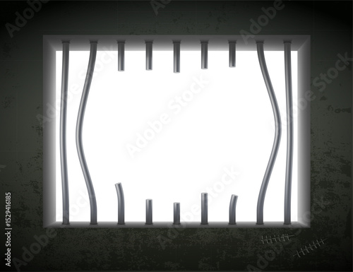 Broken prison bars in a cell. Prison escape. Vector illustration