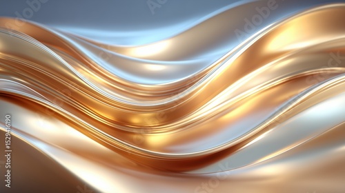 bronze wavy lines 3d rendering with shiny glossy metallic curves and reflections