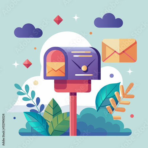 World Post Day Mailbox with Letters and Stamps Vector Illustration