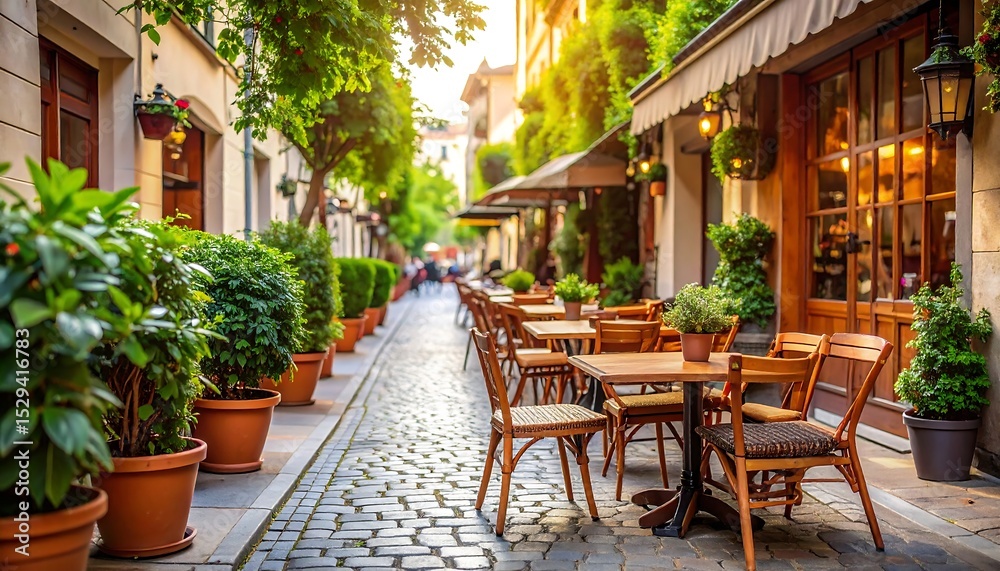Naklejka premium Parisian street cafe with sunny day.