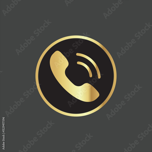 Elegant gold telephone icon featuring call connection symbol on dark background