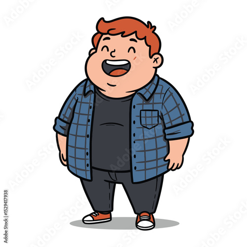 Cheerful overweight young man in casual clothing cartoon illustration