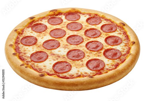 Delicious pepperoni pizza with a golden crust, served on a wooden table, inviting taste