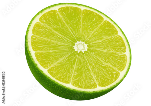 Freshly sliced lime showcasing vibrant green interior against a plain background