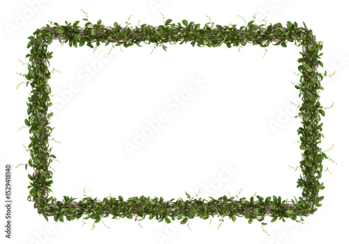 Decorative green foliage frame with intricate leaves, suitable for invitations or announcements